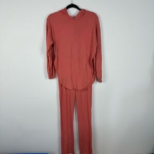 Fashion Nova Orange Corral Ribbed 2 Piece Loungewear Set Comfy PJs Athleisure